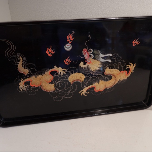 Black Tray with Gold Dragon Design - Picture 1 of 2